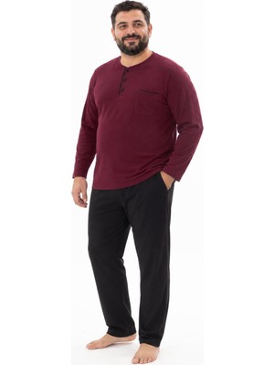 Kly Erkek Büyük Beden Uzun Kollu Mürdüm Pijama Takımı C0T6N362