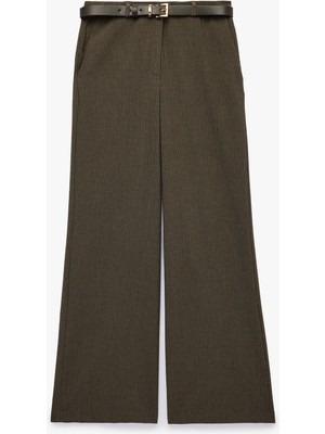 Koton Cepli Straight Kesim Mikro Ekose Desenli Kemerli Pantolon
