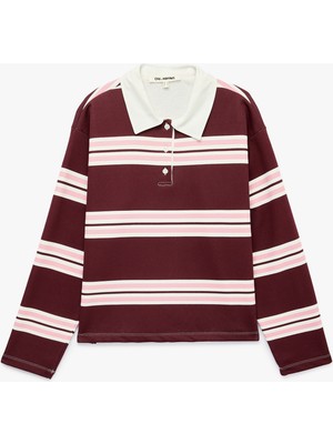 Koton Şardonlu Rahat Kalıp Uzun Kollu Düğmeli Çizgili Polo Yaka Sweatshirt