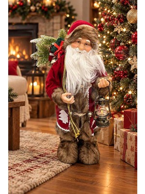 BeySüS Fenerli Dekoratif Noel Baba Kahverengi-Kırmızı 60 cm