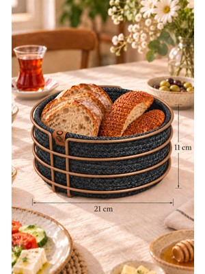 Edora Home Rose Yuvarlak Ekmek Sepeti, Ekmeklik Sunum Sepeti, Antrasit Gri Makrome Çok Amaçlı Paslanmaz Metal