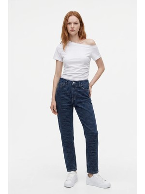 Hakke Önü Taşlı Mom Jean Pantolon