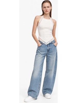 Hakke Pensli Arka Tokalı Baggy Jean Pantolon