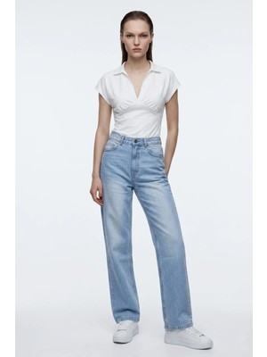 Hakke Yüksek Bel Wide Leg Jean Pantolon