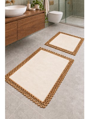 Vivanni Home Bohem Yıkanabilir 2'li Banyo Paspası Seti 55X55 ve 55X85 cm Kaymaz Jel Taban