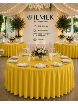 İlmek Limon Rengi Masa Örtüsü / Jarse Kumaş - Restoran, Otel, Düğün Salonu ve Organizasyonlar için