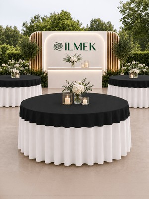 İlmek Siyah Premium Masa Örtüsü Kapağı - Restoran, Otel, Düğün Salonu ve Organizasyonlar için