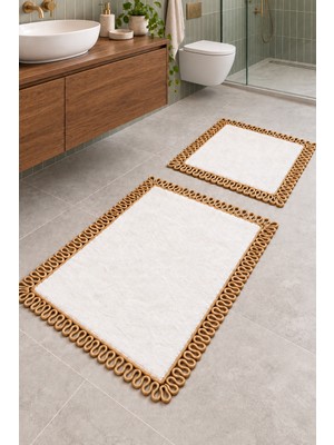 Vivanni Home Bohem Yıkanabilir 2'li Banyo Paspası Seti 55X55 ve 55X85 cm Kaymaz Jel Taban
