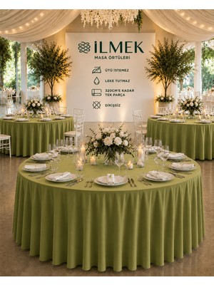 İlmek Haki Masa Örtüsü / Jarse Kumaş - Restoran, Otel, Düğün Salonu ve Organizasyonlar için
