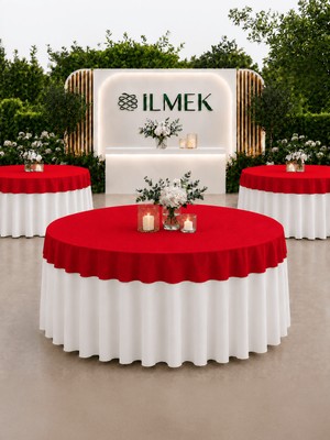 İlmek Kırmızı Premium Masa Örtüsü Kapağı - Restoran, Otel, Düğün Salonu ve Organizasyonlar için