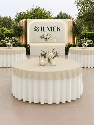 İlmek Kum Beji Premium Masa Örtüsü Kapağı - Restoran, Otel, Düğün Salonu ve Organizasyonlar için