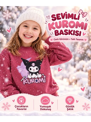 Kidsmadamiko Kuromi Sanrio Baskılı Kız Çocuk 3 İplik Şardonlu İçi Polarlı Eşofman Alt Üst Takım