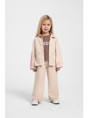 Escabel Kız Çocuk 1-5 Yaş Nakışlı Detaylı Denim Ceket Krem