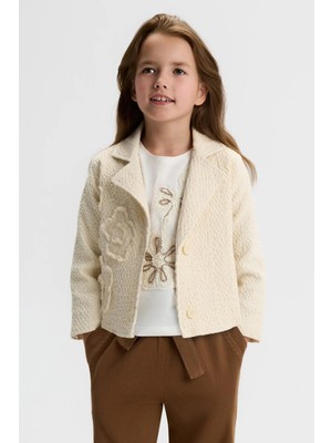 Nk Kids Kız Çocuk 8-14 Yaş Kabartma Dokulu Motifli Ceket Krem