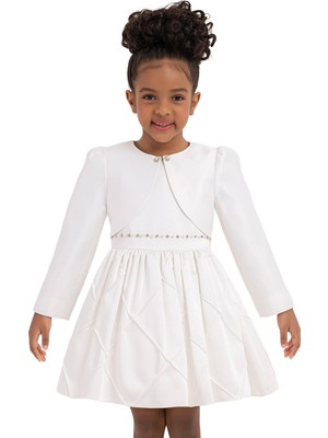 Pamina Kız Çocuk 2-8 Yaş Pamuk Saten Bolero Ceket Ekru