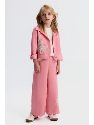 Nk Kids Kız Çocuk 4-8 Yaş Çiçek Işlemeli Renkli Denim Ceket Pembe