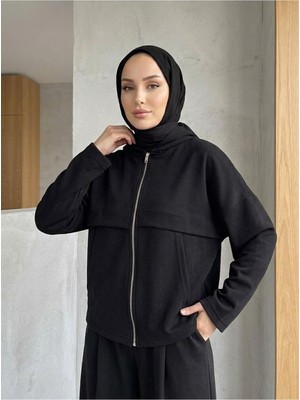 Foremia Kanguru Cep Pileli Pantolonlu Takım-Siyah -