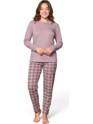 Royam Modalove Kadın Raporlu Interlok Kumaş Kışlık Uzun Kol Pijama Takımı 8863