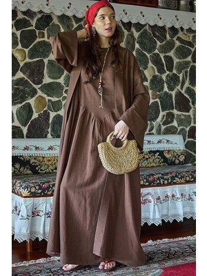 Zülays Belden Bağlamalı Abaya Kahve