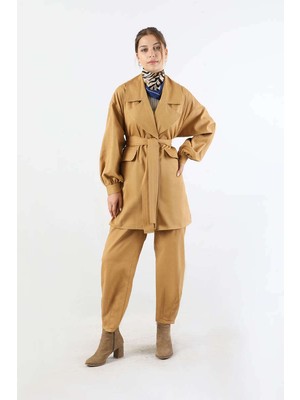 Zülays Gabardin Ceket Takım Camel