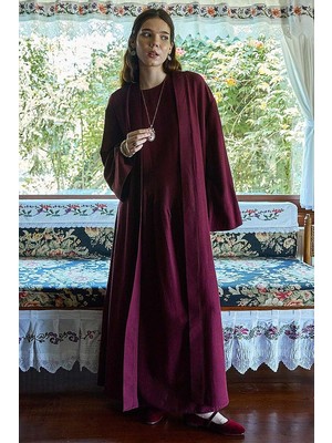Zülays Belden Bağlamalı Abaya Bordo