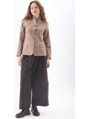 Zülays Slim Fit Yüksek Yaka Yönlü Ceket Bej