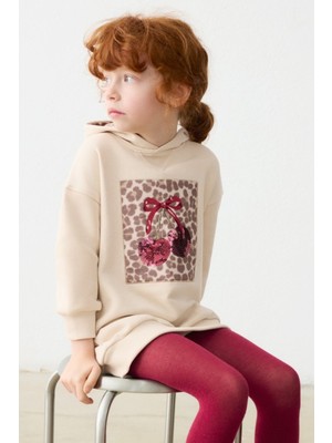Mayoral Kız Çocuk 3-9 Yaş Polar Kapüşonlu Uzun Sweatshirt Krem