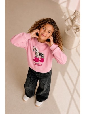 Escabel Kız Çocuk 4-14 Yaş Üç Boyutlu Desenli Sweatshirt Pembe