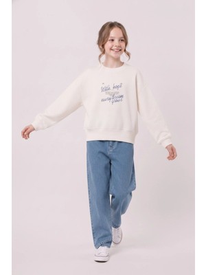 Nk Kids Kız Çocuk 8-14 Yaş Desenli Sweatshirt Krem