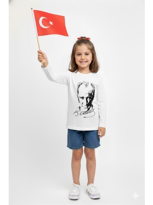 Mojo Bebek Unisex Garson Çocuk Atatürk Baskılı Uzun Kol T-shirt 9033 Beyaz