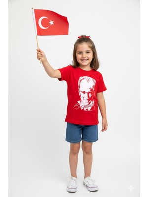 Mojo Bebek Unisex Çocuk Atatürk Baskılı Kısa Kol T-Shirt 9034 Kırmızı
