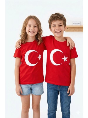 Mojo Bebek Garson Çocuk Türk Bayrağı Baskılı Kısa Kol T-Shirt 9844 Kırmızı