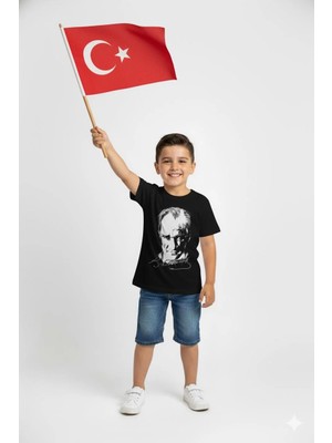 Mojo Bebek Unisex Çocuk Atatürk Baskılı Kısa Kol T-shirt 9034 Siyah