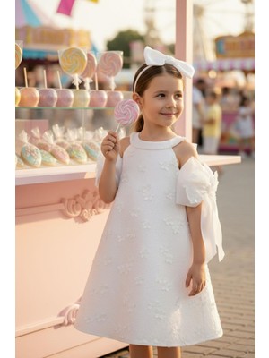 Pamina Kız Çocuk 3-7 Yaş Halter Yaka Dantel Işlemeli Elbise Beyaz