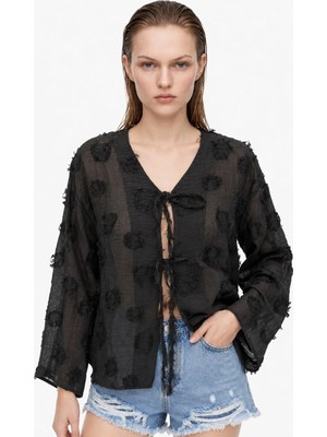 Hakke Püsküllü Bağlamalı Kadın Kesme Kimono