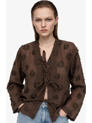 Hakke Püsküllü Bağlamalı Kadın Kesme Kimono