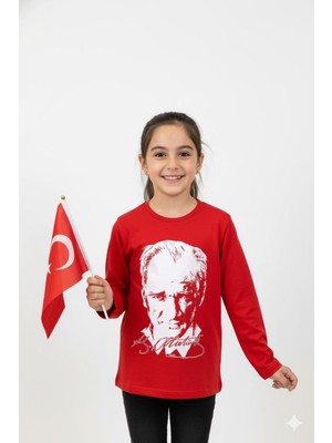 Mojo Bebek Unisex Garson Çocuk Atatürk Baskılı Uzun Kol T-Shirt 9033 Kırmızı