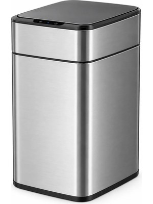 Ivento 9 Litre Akıllı Sensörlü Çöp Kovası Otomatik Çift Yana Açılır Kapaklı 430 Paslanmaz Çelik Gümüş