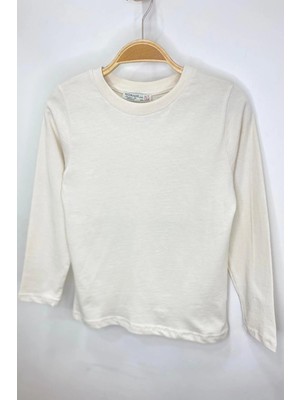 Woorage Unisex Çocuk 5-14 Yaş Bisiklet Yaka Basic T-Shirt Krem