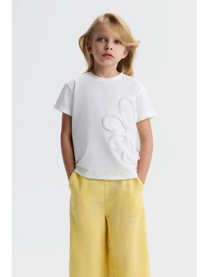 Nk Kids Kız Çocuk 4-8 Yaş Fistolu Papatya Desen T-Shirt Ekru