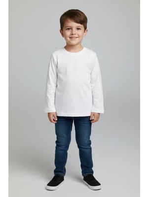Woorage Unisex Çocuk 5-14 Yaş Bisiklet Yaka Basic T-Shirt Beyaz