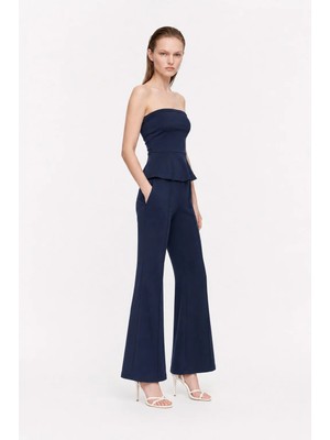 Hakke Peplum Kolsuz Geniş Paça Soft Touch Örme Alt-Üst Takım