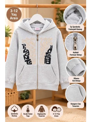 Üç Gül Ticaret Kız Çocuk Kapüşonlu Fermuarlı Şardonlu Sweatshirt Gri 3-12 Yaş