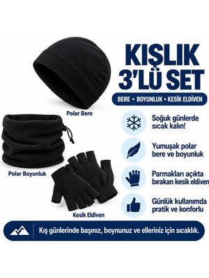 Moda Nokta Bere, Boyunluk ve Kesik Eldiveni “kışlık 3’lü Set Eldiven (Tiriko)