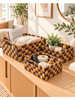 Bahçem Dekoratif Water Hyacinth / Su Sümbülü Hasır Sepet 3'lü Takım Set