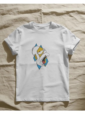 Buzagi Unisex Tişört Homer Simpson Beyaz