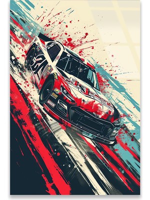 Steelartdec Ralli Arabası Splash Pop Art Cam Tablo
