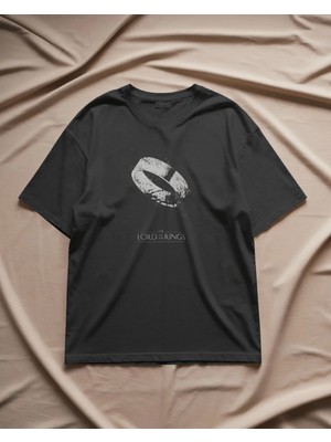 Buzagi Unisex Oversize Tişört The Lord Of The Rings Yüzüklerin Efendisi Siyah %100 Organik Pamuk