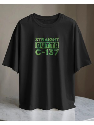 Buzagi Unisex Tişört Rick And Morty Straight Outta C-137 Baskılı Siyah Organik Pamuk