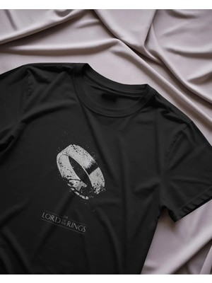 Buzagi Unisex Tişört The Lord Of The Rings Yüzüklerin Efendisi Siyah %100 Organik Pamuk